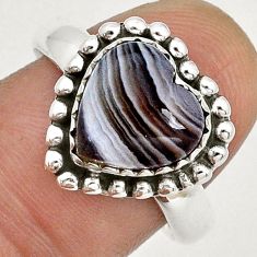 4.58cts solitaire natural black botswana agate heart silver ring size 9 u81890