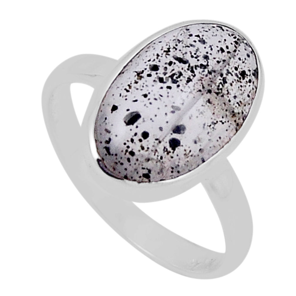 6.54cts solitaire natural black dot quartz oval 925 silver ring size 7.5 n33601