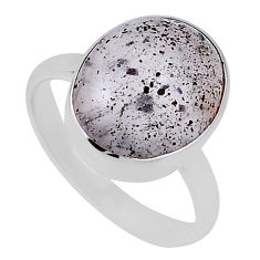 5.75cts solitaire natural black dot quartz oval 925 silver ring size 7 n33616