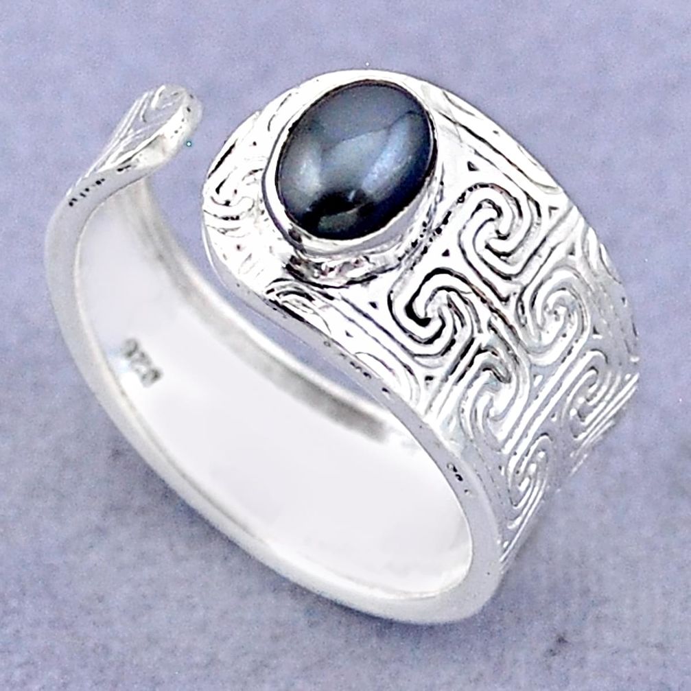 1.47cts solitaire natural black hematite silver adjustable ring size 8 t47424