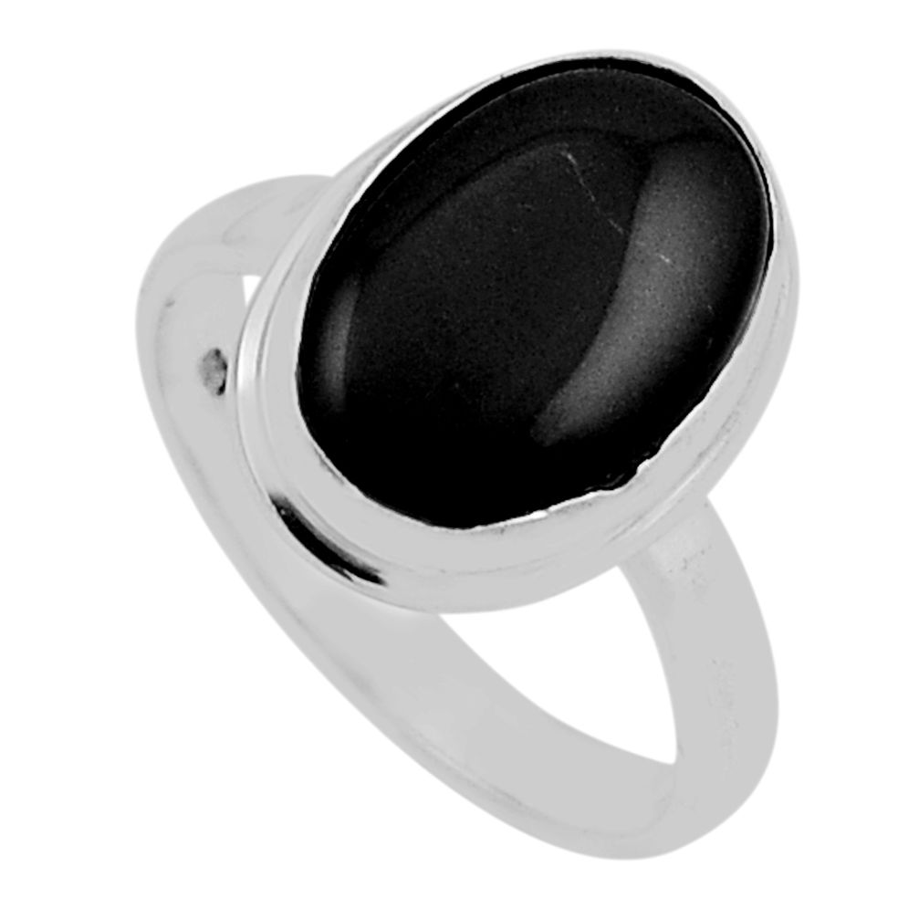 5.64cts solitaire natural black obsidian eye oval silver ring size 6.5 n22224