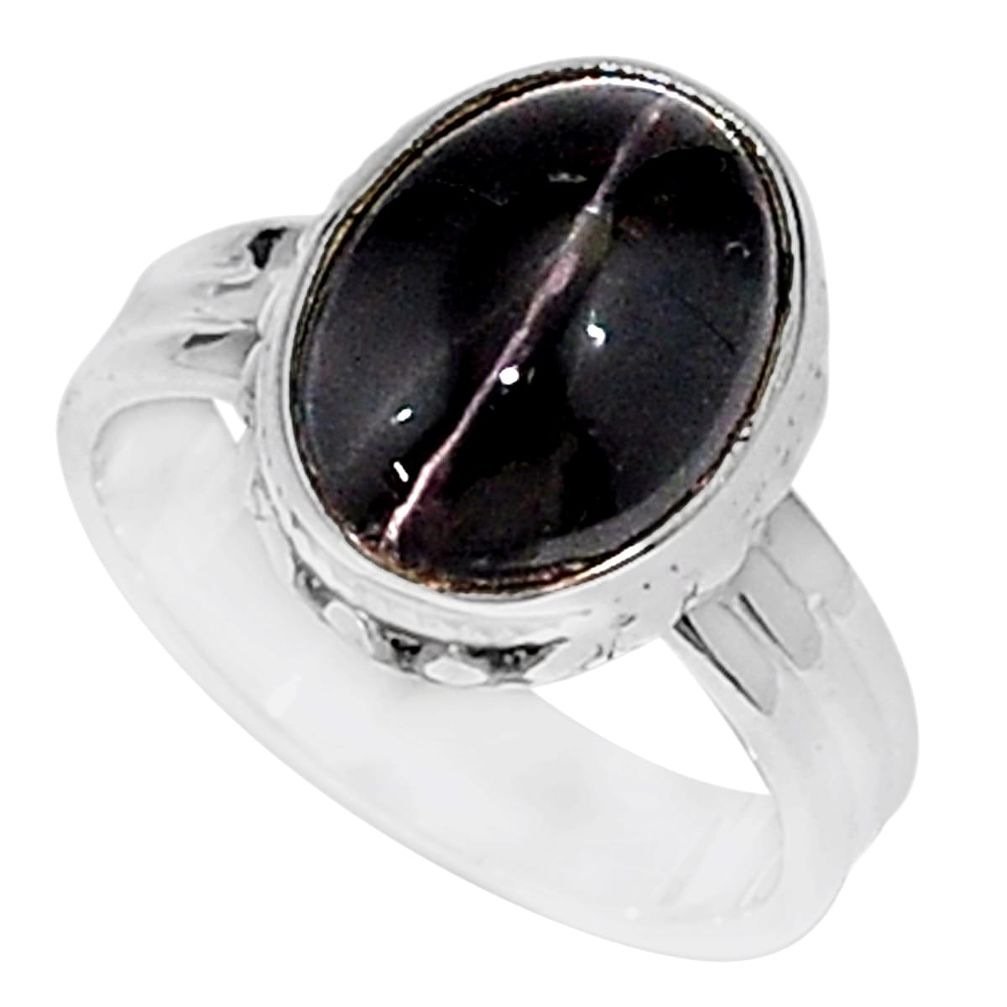 5.12cts solitaire natural black obsidian eye oval silver ring size 6.5 t15439
