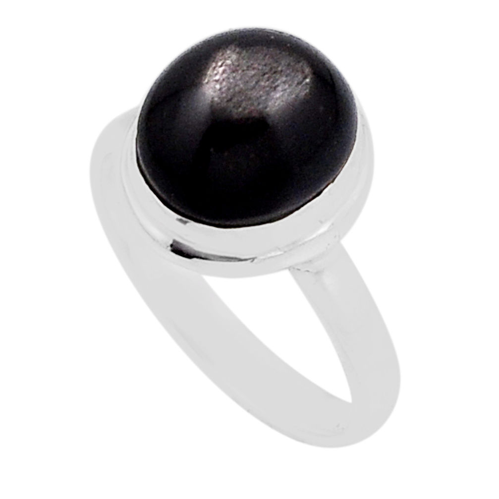 4.87cts solitaire natural black obsidian eye round 925 silver ring size 7 n22203