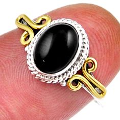 2.29cts solitaire natural black onyx 925 silver 14k gold ring size 7.5 y38977