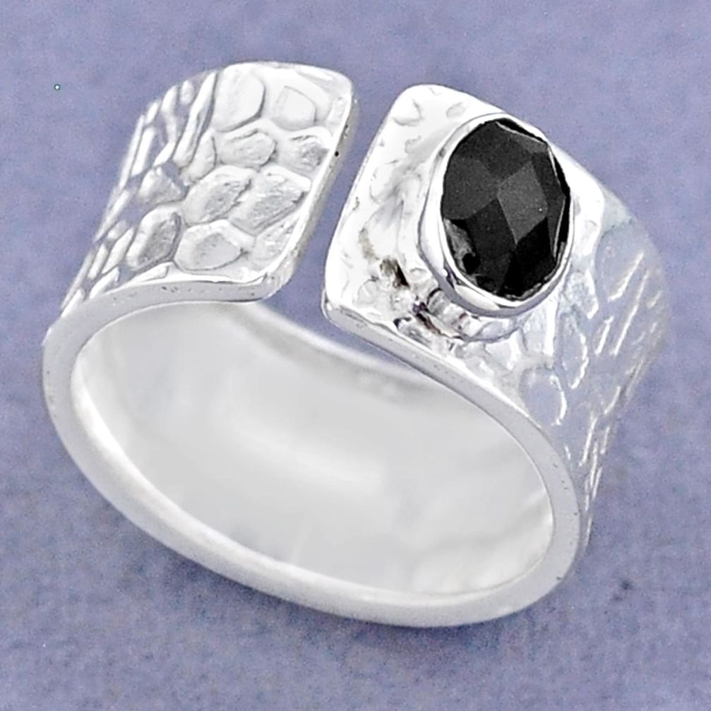 1.47cts solitaire natural black onyx 925 silver adjustable ring size 7 t47341