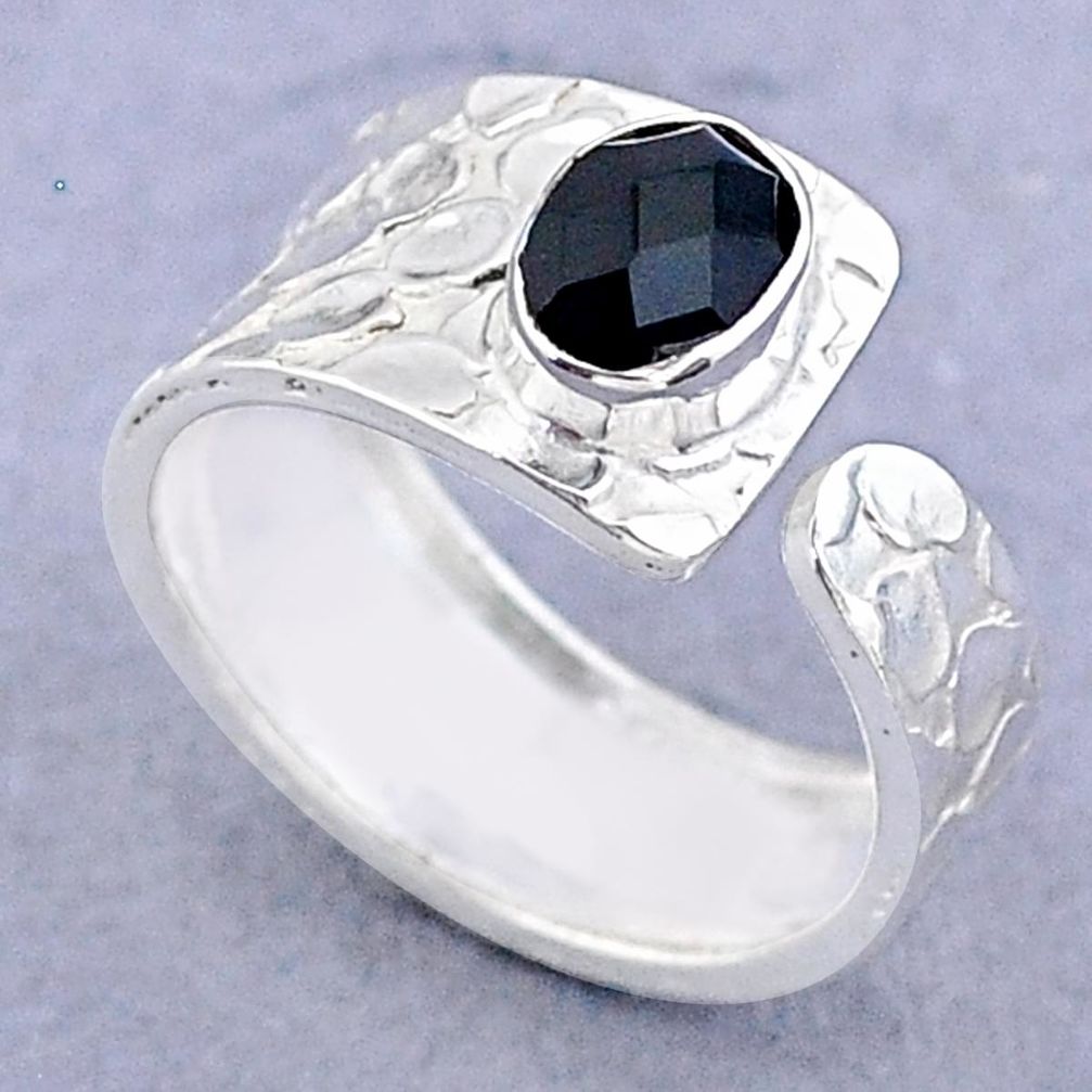 1.51cts solitaire natural black onyx 925 silver adjustable ring size 7 t47450