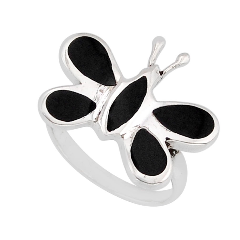 1.70cts solitaire natural black onyx 925 silver butterfly ring size 6.5 y66004