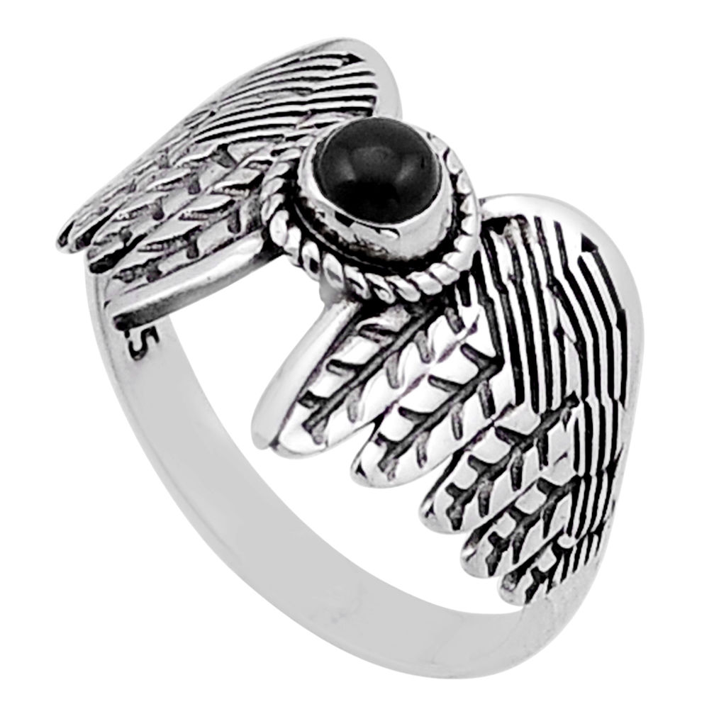 0.46cts solitaire natural black onyx 925 silver eagle wing ring size 7 n49894