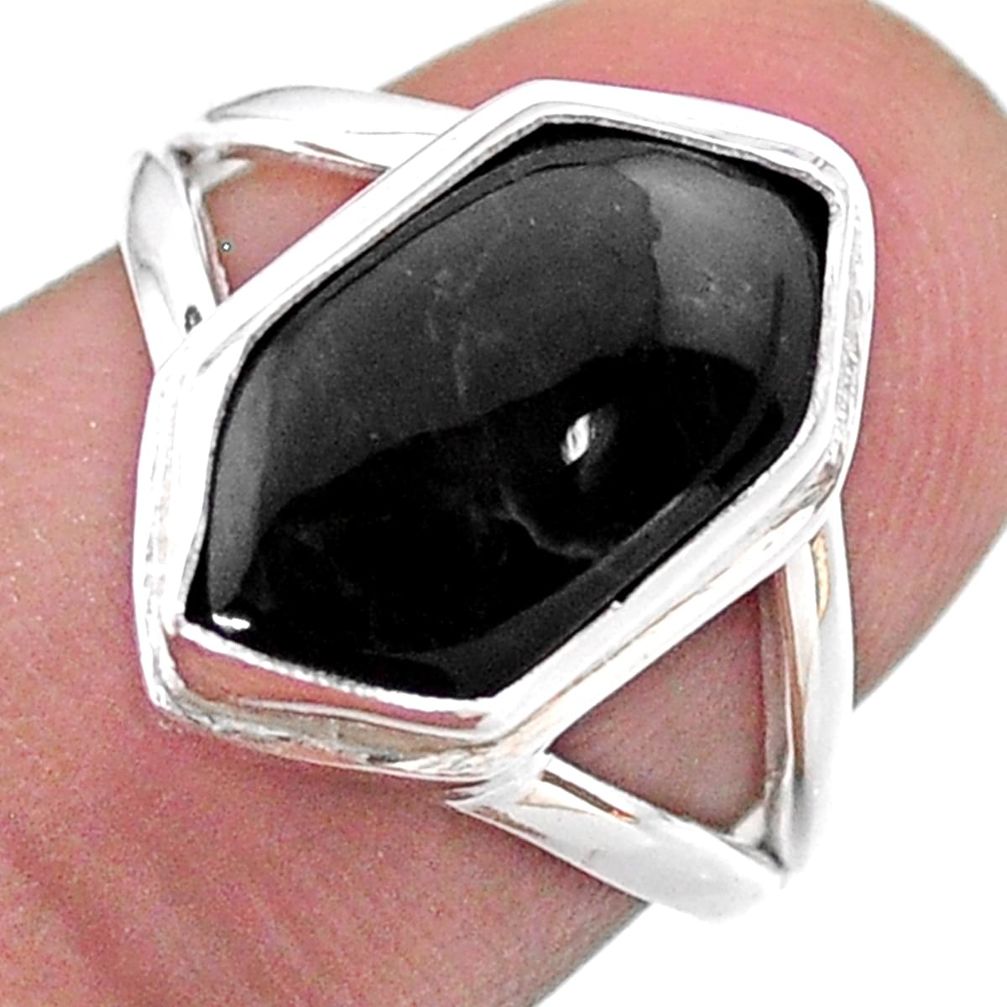 e natural black onyx 925 silver hexagon ring size 7 t48517