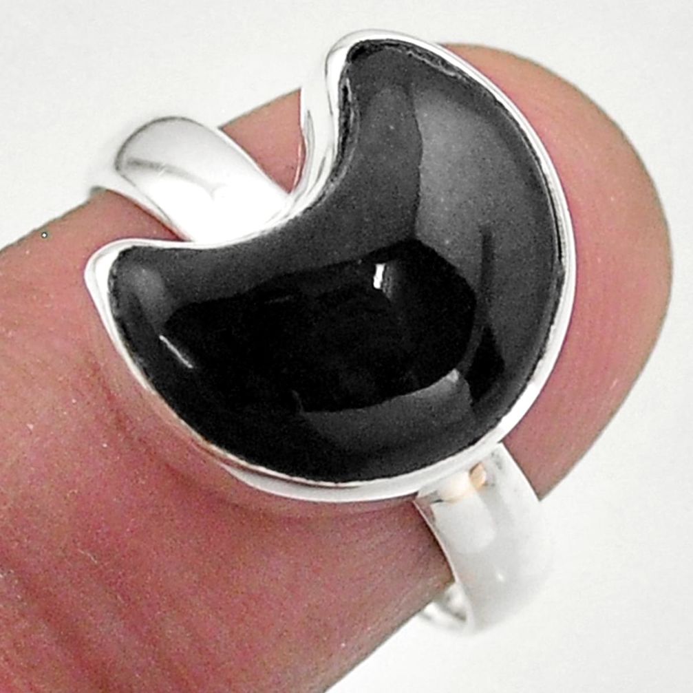 6.02cts solitaire natural black onyx 925 silver moon ring size 7.5 t47735