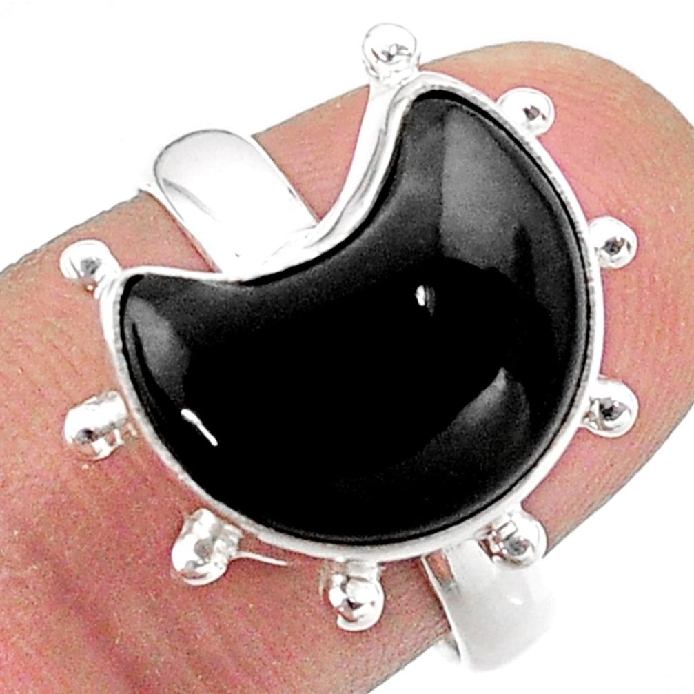 6.29cts solitaire natural black onyx 925 silver moon ring size 7.5 t47835
