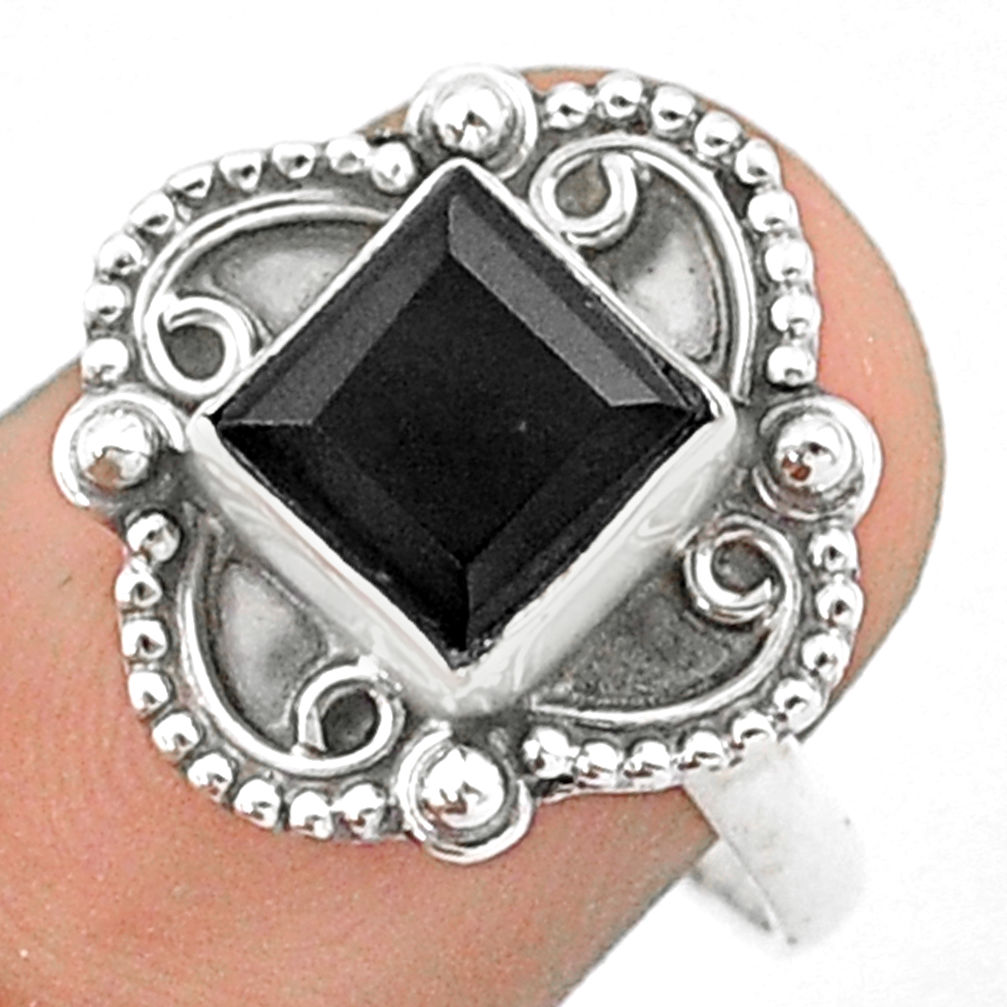 2.50cts solitaire natural black onyx 925 silver square ring size 8 u20895