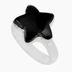9.61cts solitaire natural black onyx 925 silver star fish ring size 8 y46638