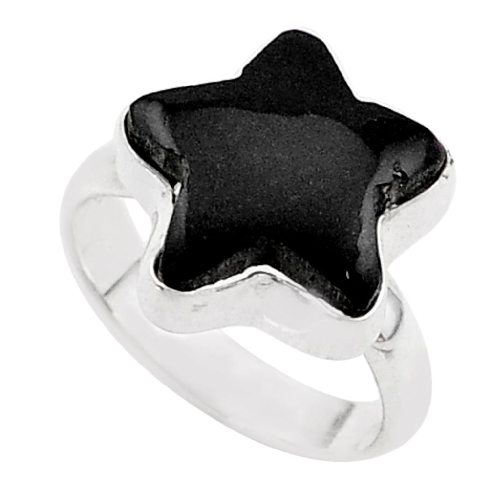 7.97cts solitaire natural black onyx 925 silver star fish ring size 7.5 t63379