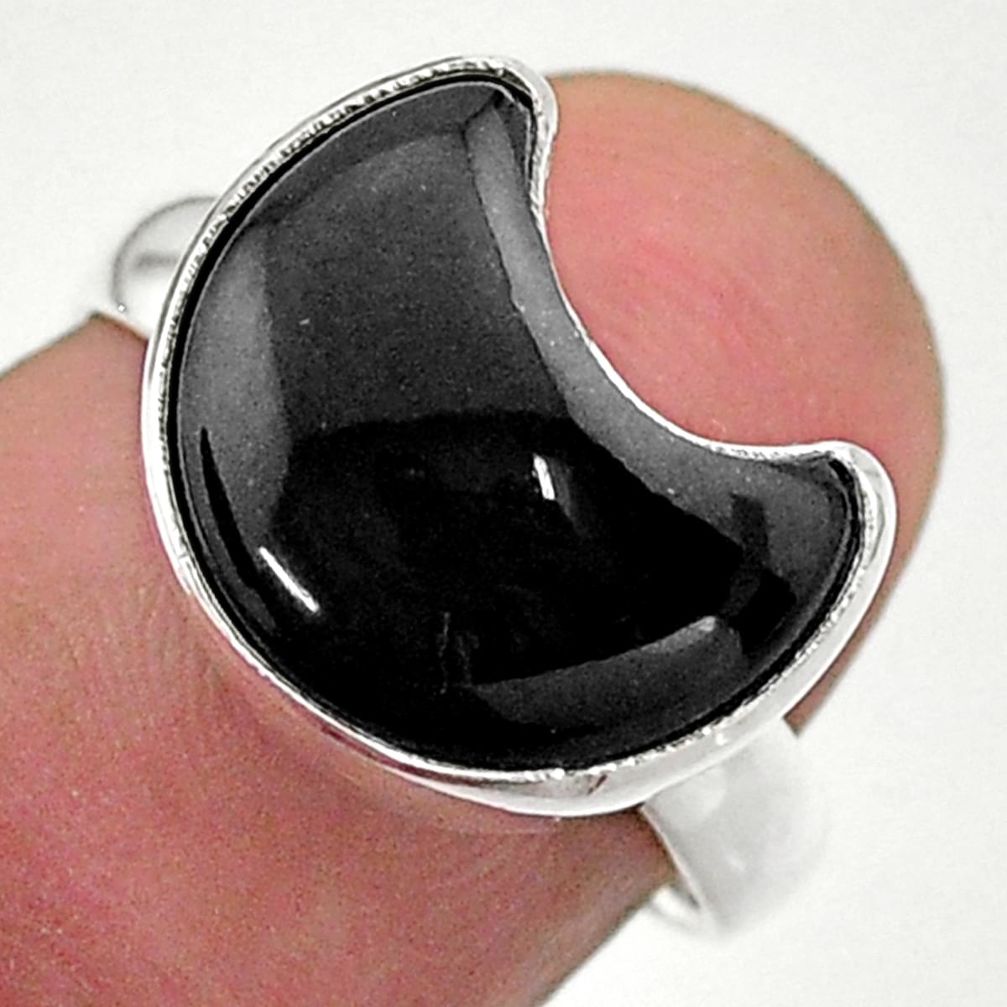5.53cts solitaire natural black onyx 925 sterling silver moon ring size 7 t47786