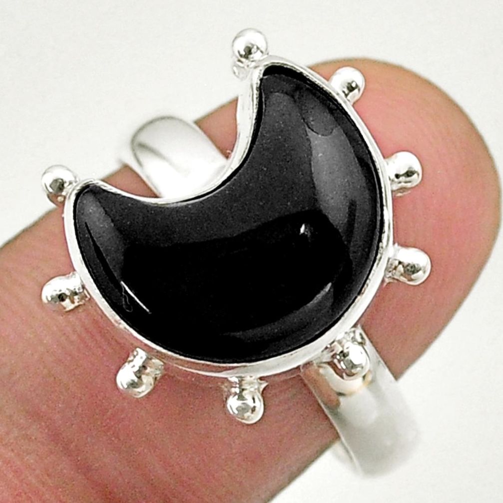 6.02cts solitaire natural black onyx 925 sterling silver moon ring size 9 t47813