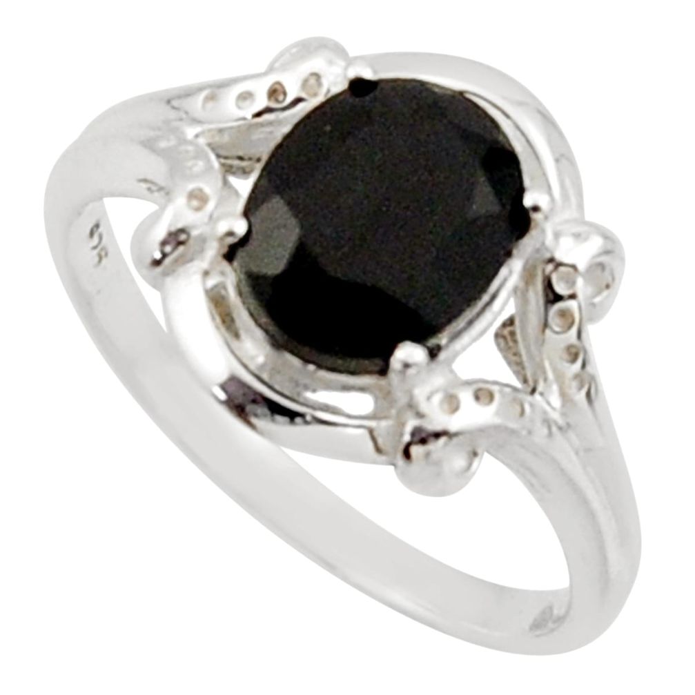 3.26cts solitaire natural black onyx 925 sterling silver ring size 7.5 r40682