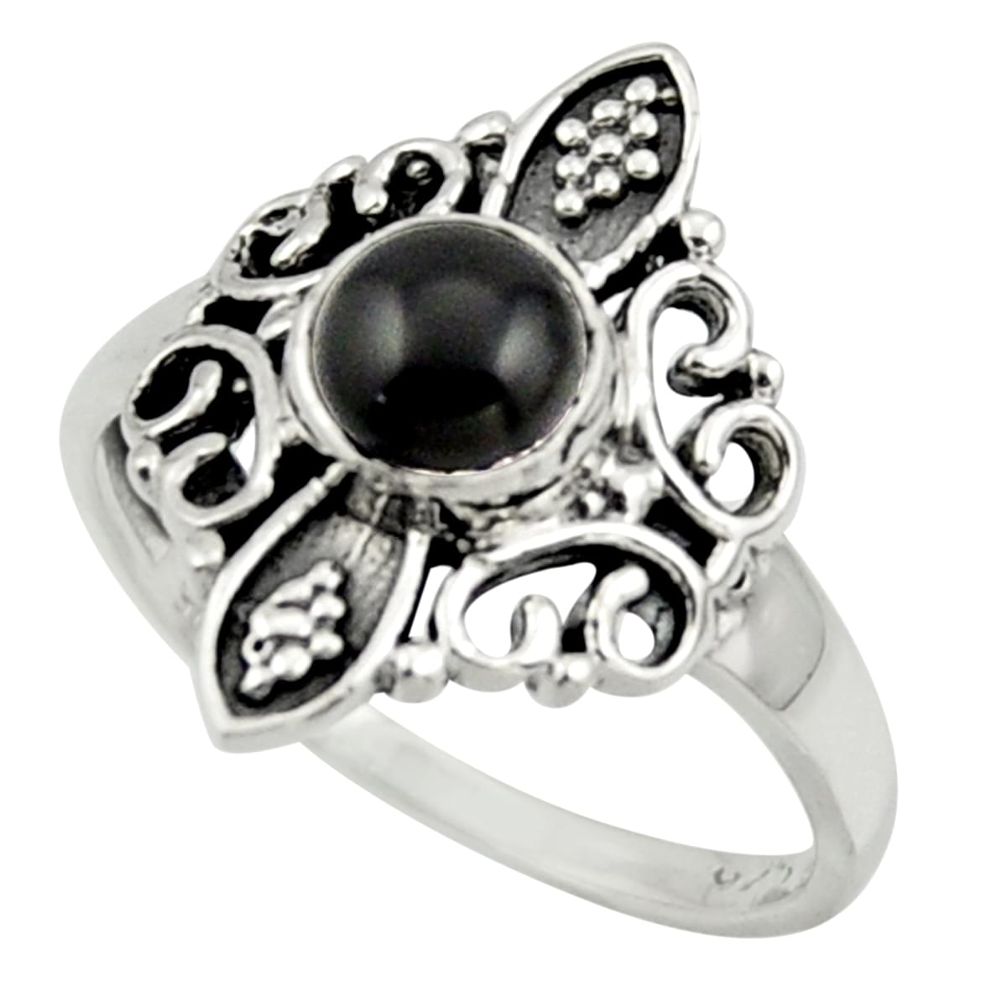 1.43cts solitaire natural black onyx 925 sterling silver ring size 7.5 r41950