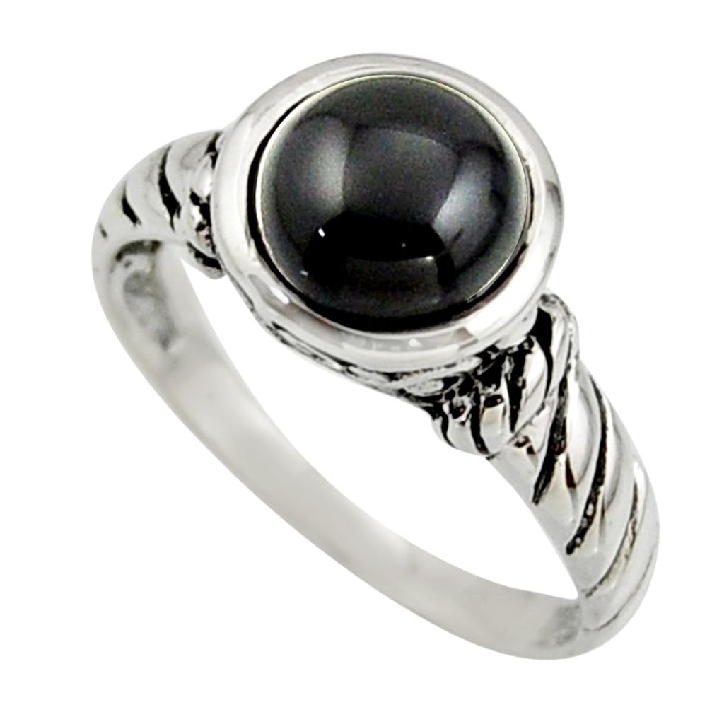 2.73cts solitaire natural black onyx 925 sterling silver ring size 6.5 r41969