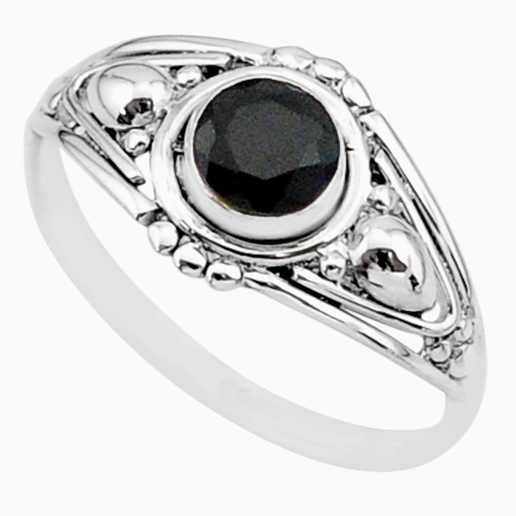 0.81cts solitaire natural black onyx 925 sterling silver ring size 6 r87285