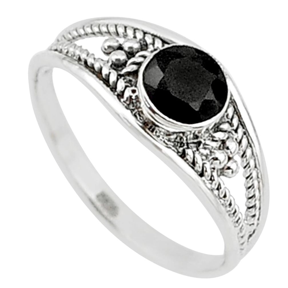 0.74cts natural black onyx 925 silver graduation handmade ring size 6 t9329