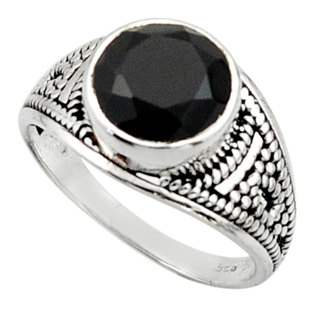 4.84cts solitaire natural black onyx 925 sterling silver ring size 7 r40708