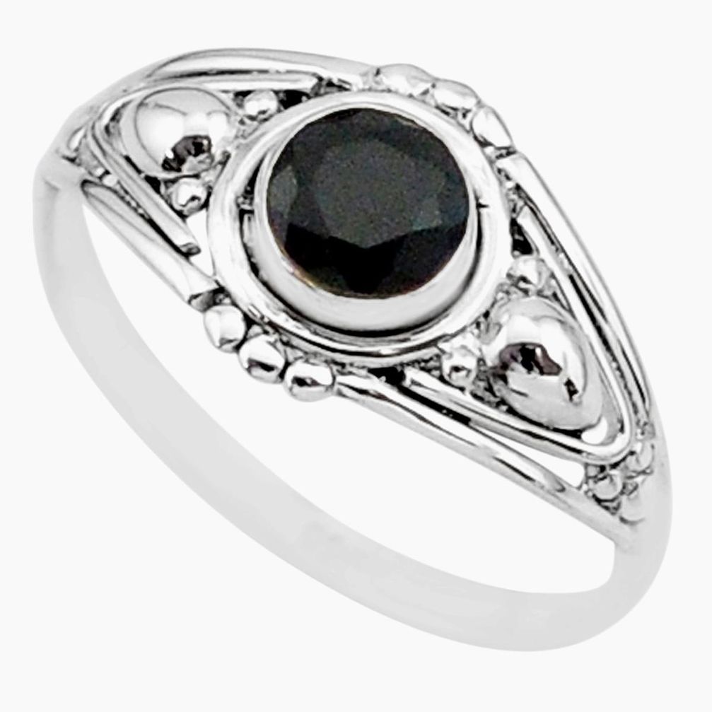 0.75cts solitaire natural black onyx 925 sterling silver ring size 7 r87278