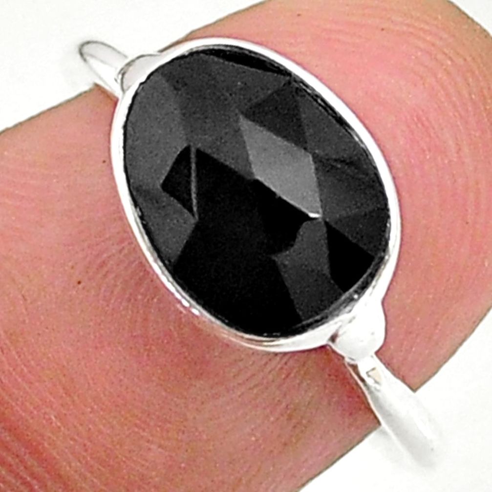 3.91cts solitaire natural black onyx 925 sterling silver ring size 7 t34713