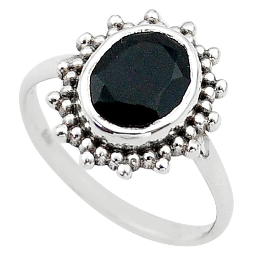 3.98cts solitaire natural black onyx 925 sterling silver ring size 7 t69293