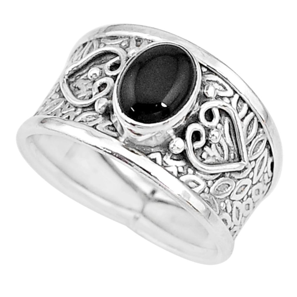 2.12cts solitaire natural black onyx 925 sterling silver ring size 8 t10518