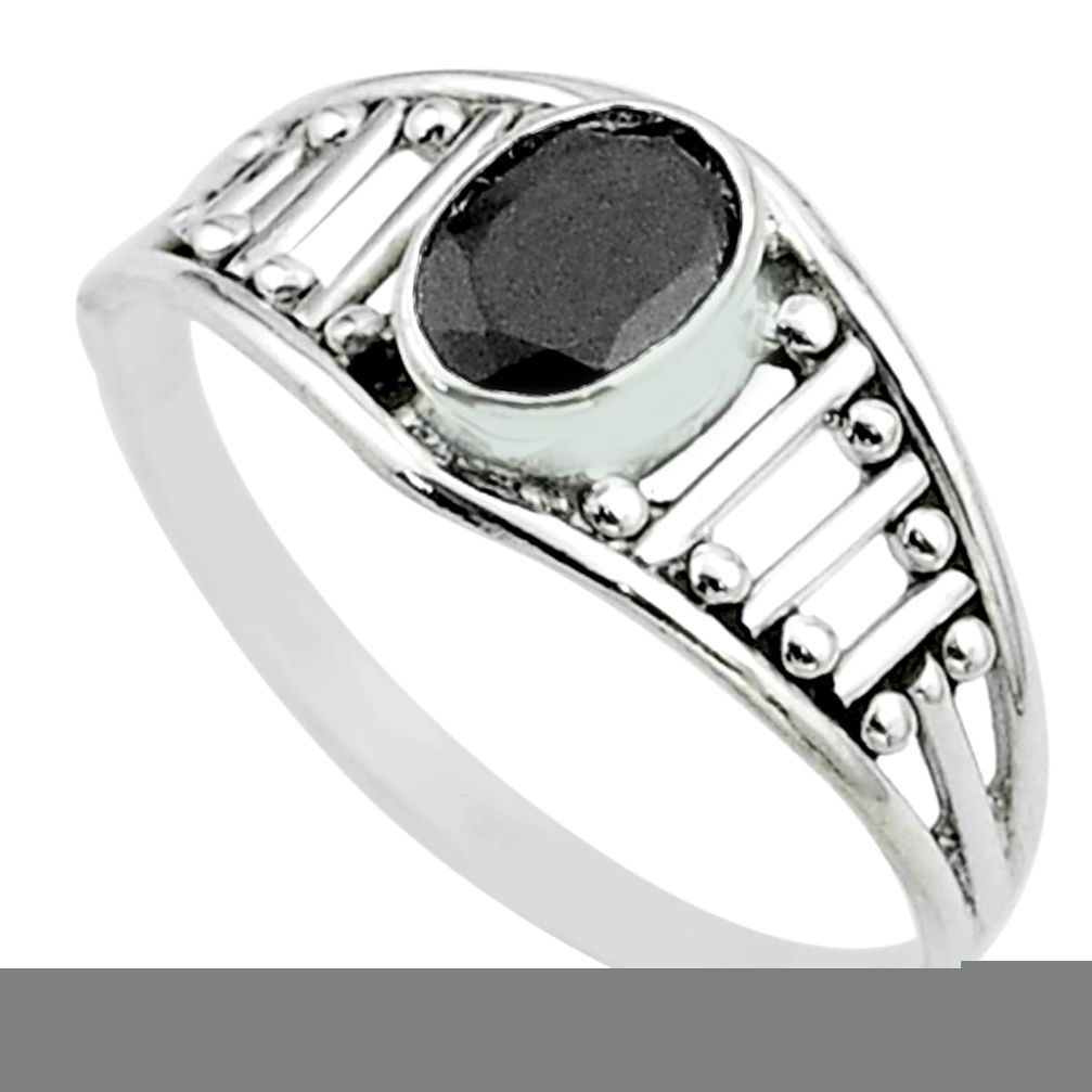 1.49cts solitaire natural black onyx 925 sterling silver ring size 9 t52035