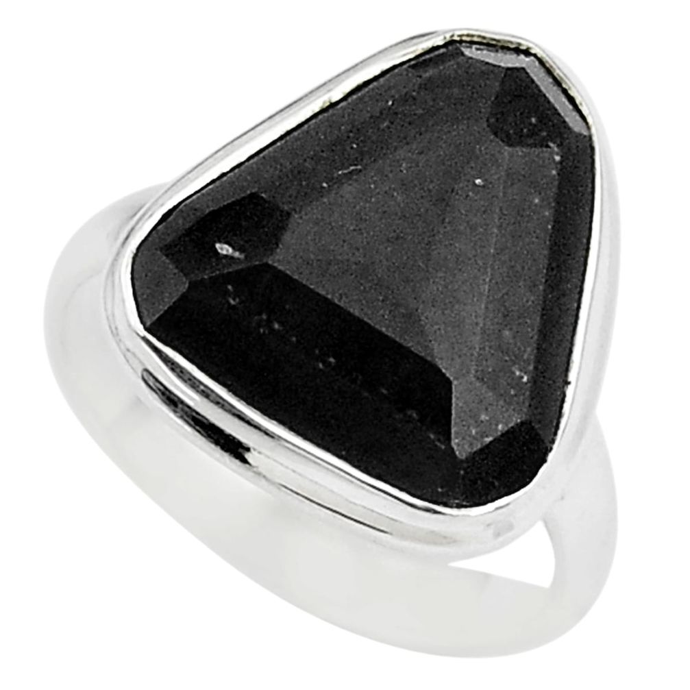 10.80cts solitaire natural black onyx 925 sterling silver ring size 8.5 t10490