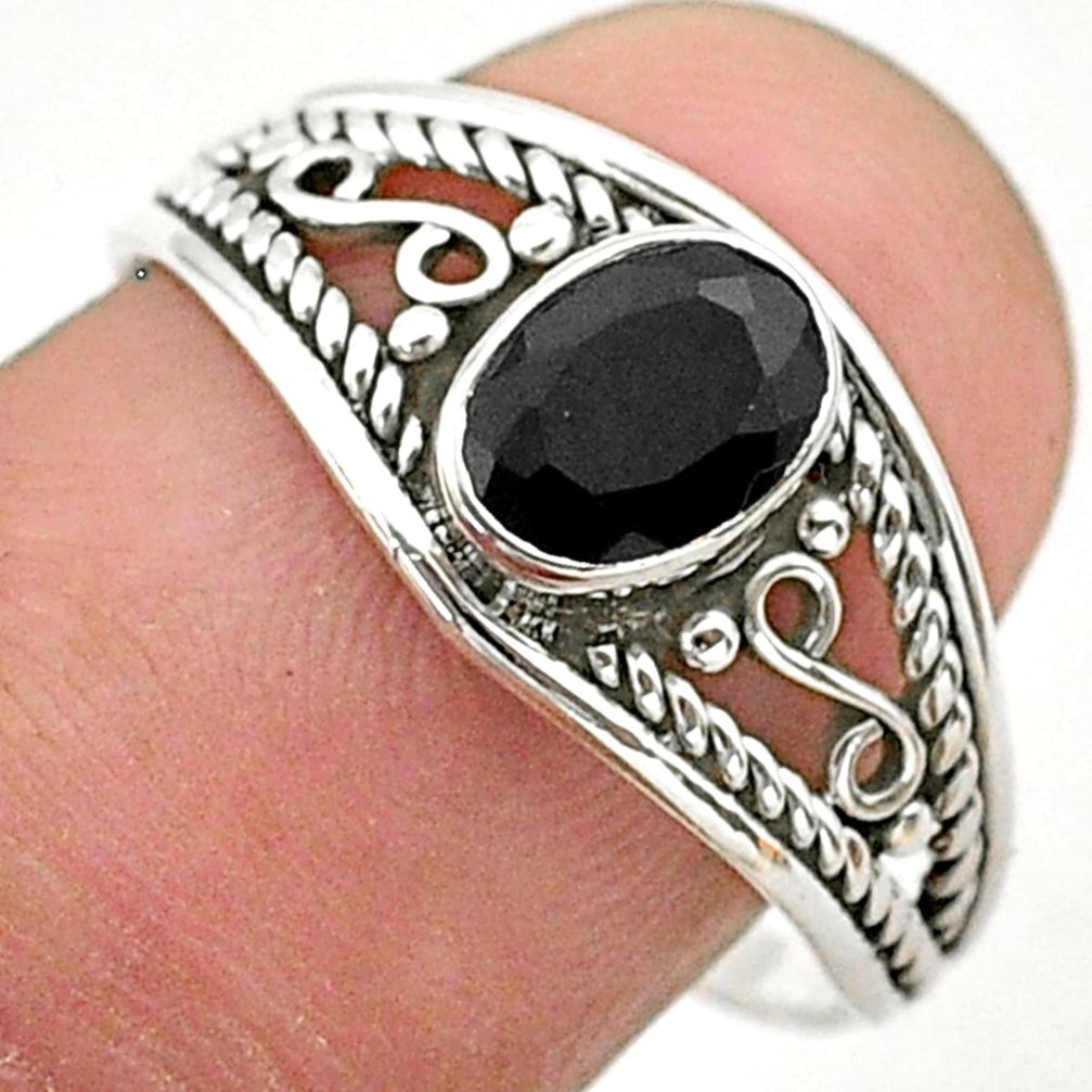 1.60cts solitaire natural black onyx 925 sterling silver ring size 8.5 t40146