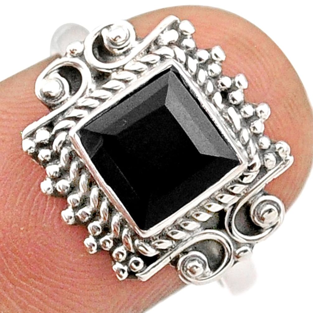 2.43cts solitaire natural black onyx 925 sterling silver ring size 7.5 t85674