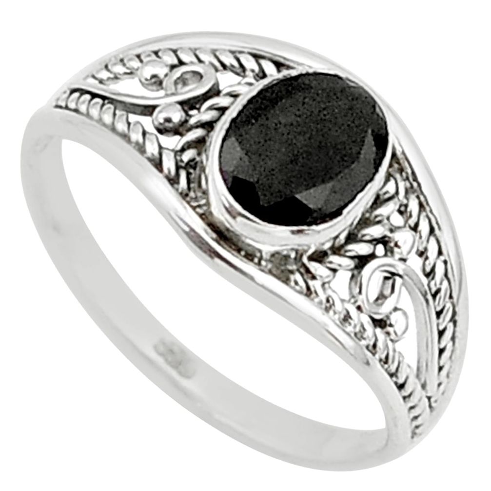 1.42cts natural black onyx 925 silver graduation handmade ring size 5.5 t9284