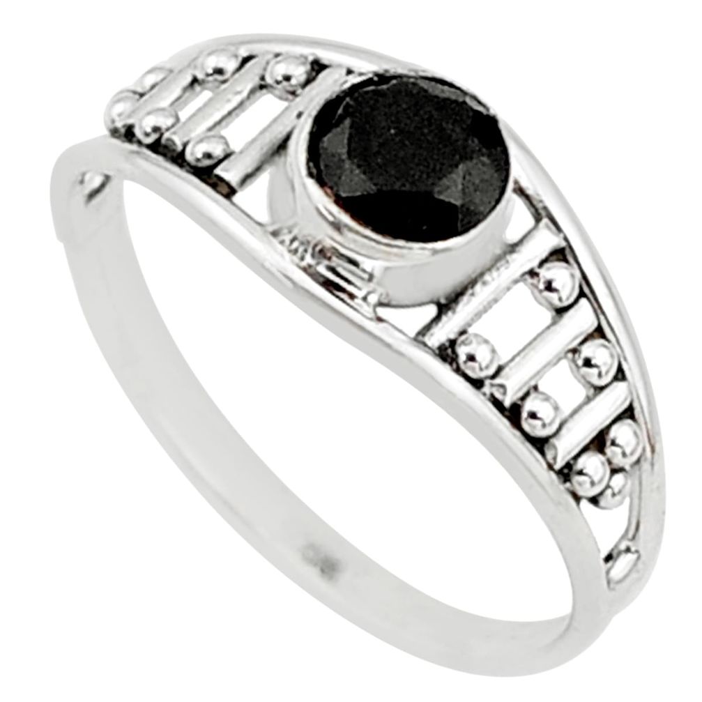 0.74cts natural black onyx 925 silver graduation handmade ring size 6.5 t9419