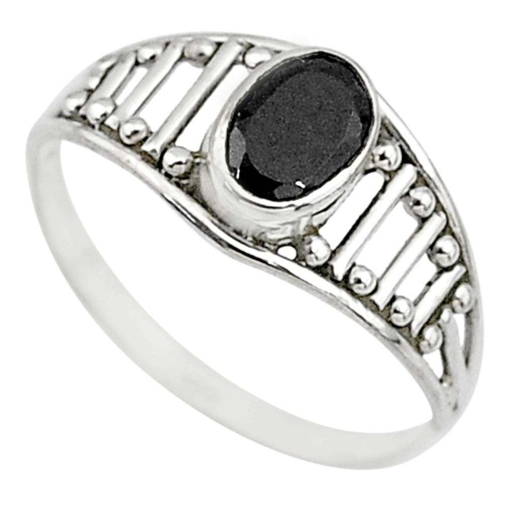 1.73cts natural black onyx 925 silver graduation handmade ring size 8.5 t9459