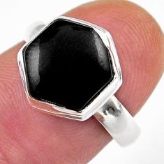5.22cts solitaire natural black onyx 925 sterling silver ring size 6.5 y39623