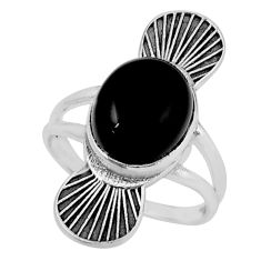 4.71cts solitaire natural black onyx 925 sterling silver ring size 7.5 y45790