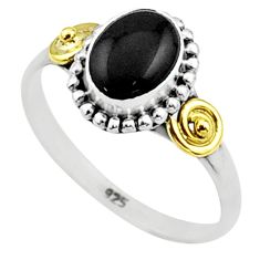 2.29cts solitaire natural black onyx oval 925 silver 14k gold ring size 9 t71892