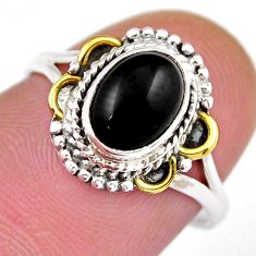 2.12cts solitaire natural black onyx oval 925 silver gold ring size 6.5 y38941