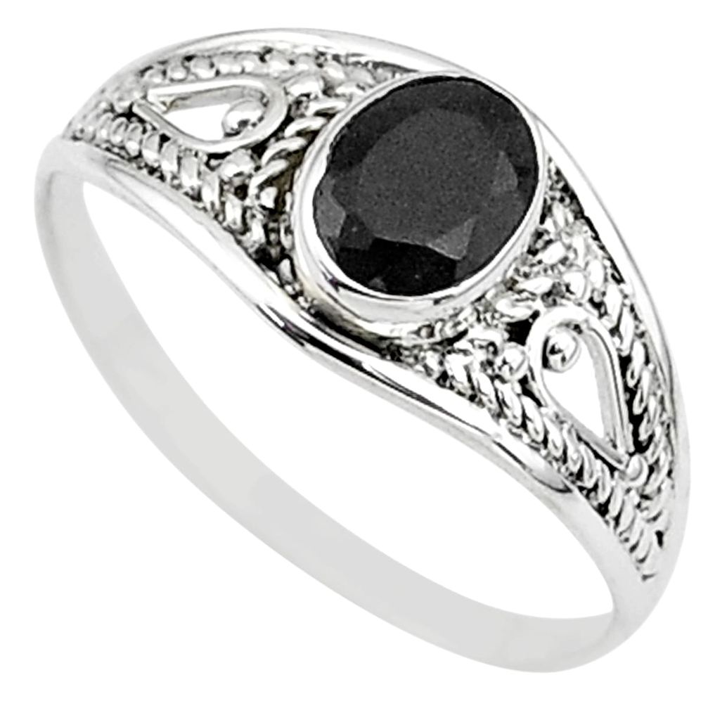 1.57cts natural black onyx oval silver graduation handmade ring size 9 t9631