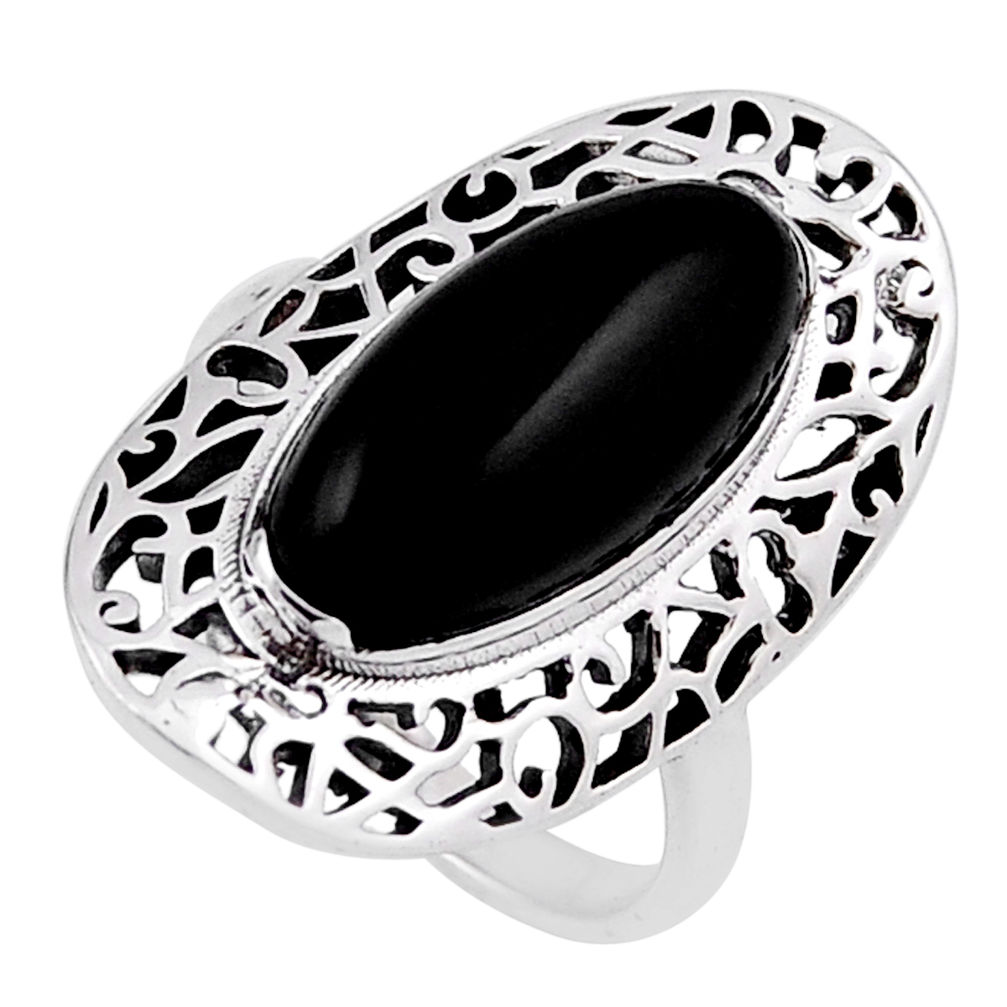 9.40cts solitaire natural black onyx oval sterling silver ring size 6.5 n32806