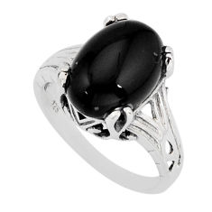 6.33cts solitaire natural black onyx oval sterling silver ring size 8.5 y73450