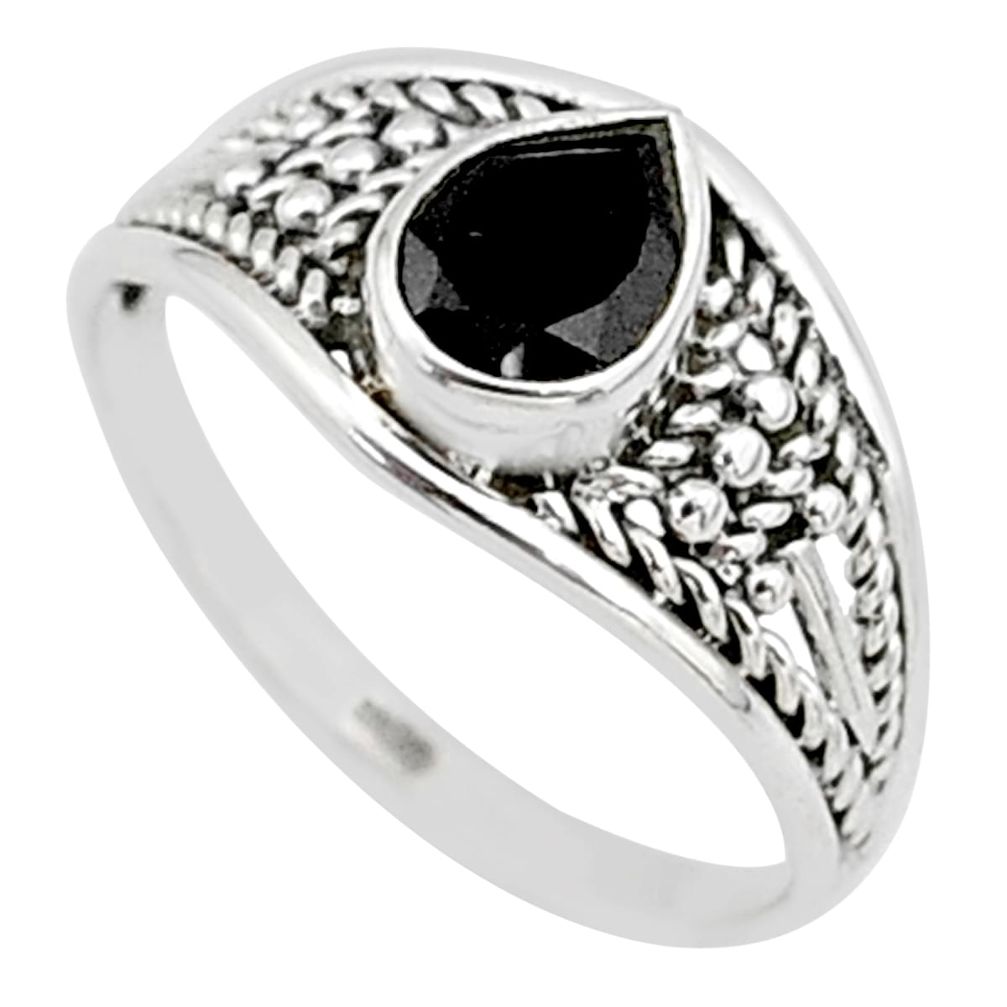 1.49cts natural black onyx pear silver graduation handmade ring size 8 t9600