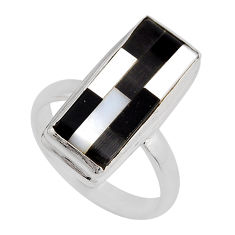 6.55cts solitaire natural black onyx pearl octagan 925 silver ring size 8 y93267