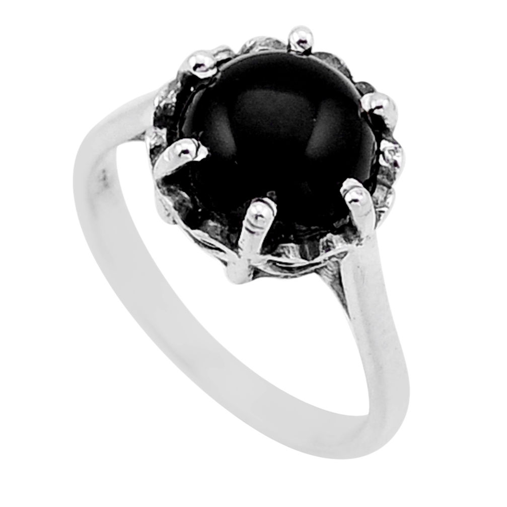 4.59cts solitaire natural black onyx round sterling silver ring size 7 n54252