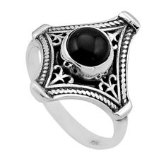 1.02cts solitaire natural black onyx round sterling silver ring size 9 n49837
