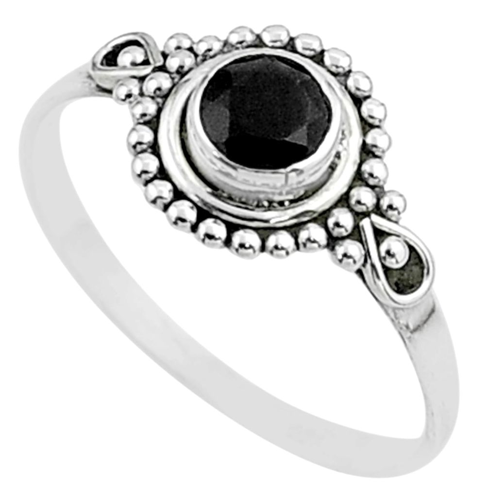 0.87cts solitaire natural black onyx round sterling silver ring size 9 t51960