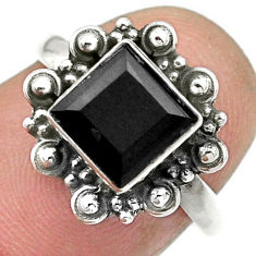 2.28cts solitaire natural black onyx square 925 silver ring size 7 u13128
